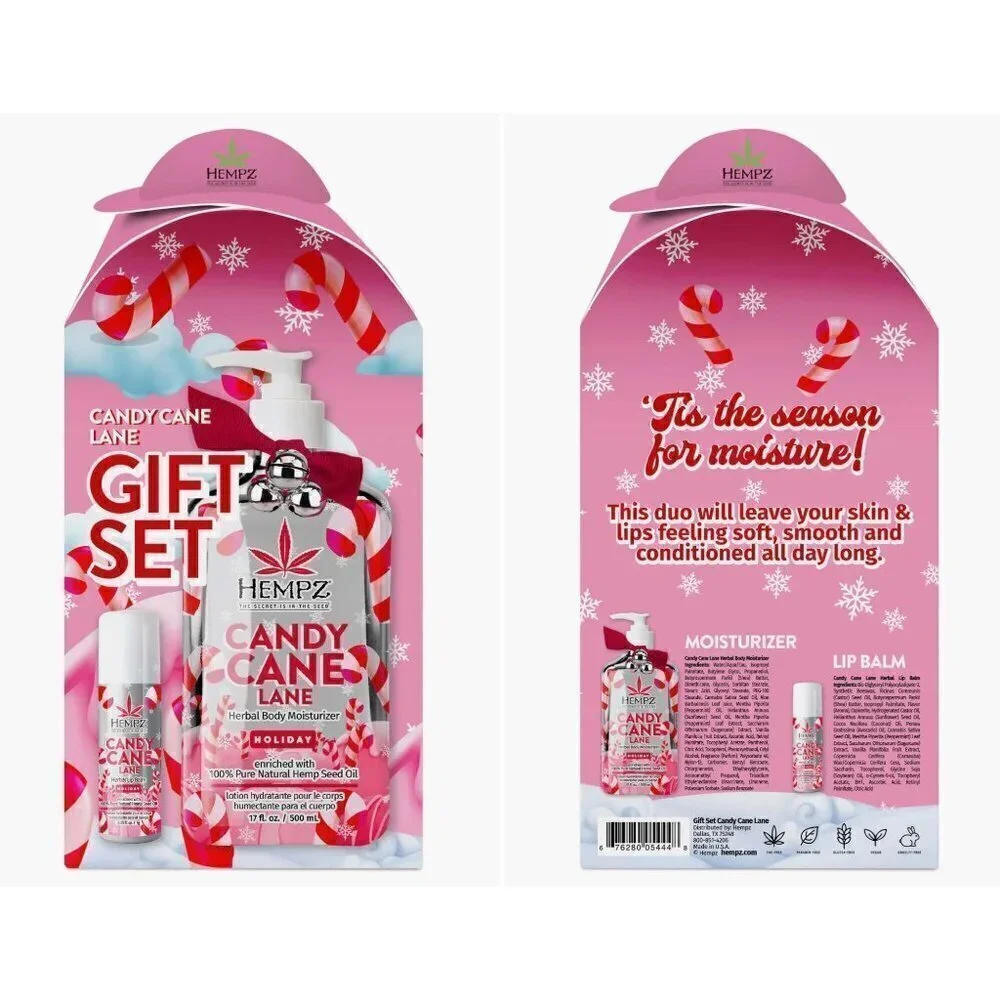 HEMPZ Candy Cane Lane Gift Set Limited Edition Body Lotion Lip Balm
